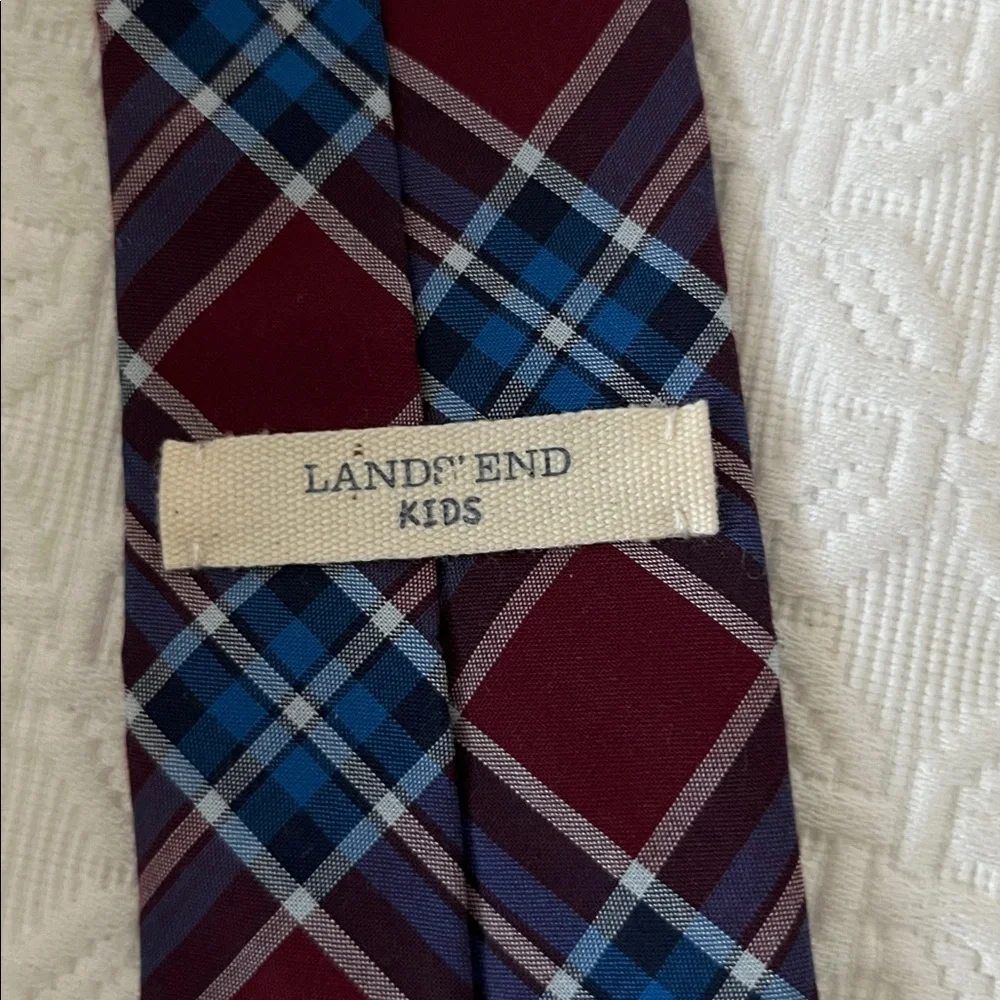 Lands End Kids Burgundy and Blue Plaid Tie